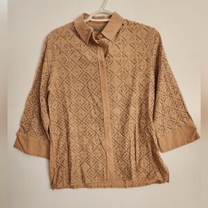 Zara NWT Beaded embroidered Top, Pink/Tan, 100% Cotton, Size Small